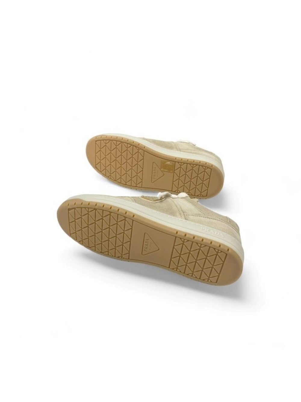 Prada Downtown Sneakers Shoes Delave Suede Beige Gold Logo - Picture 6 of 10